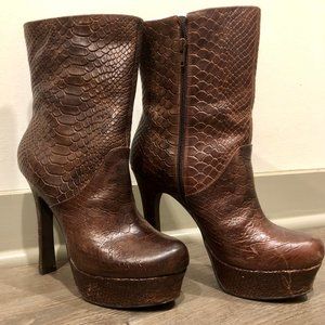 Brown Genuine Leather Snake Skin Boots